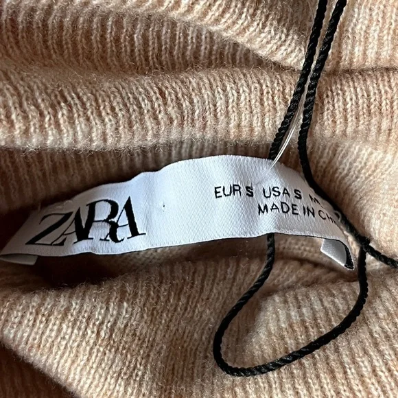 Zara Wool Blend Short Sleeve Turtleneck Crop Top Tan Size Small - Picture 8 of 12